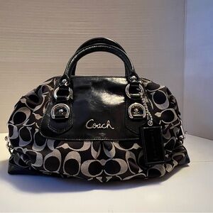COACH | Ashley Signature Canvas Sateen Shoulder Bag, Black & Gray.